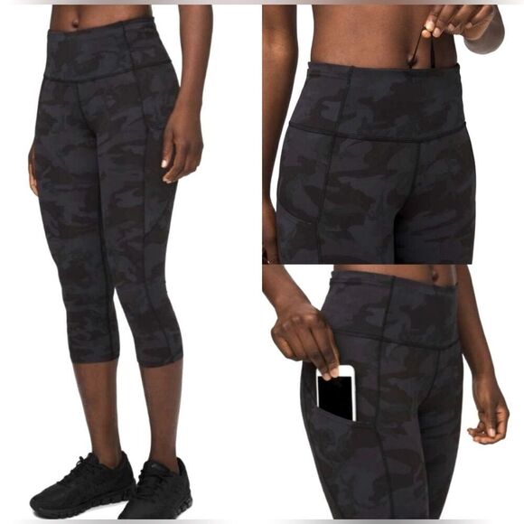 Lululemon Fast and Free Crop II 19" Nulux Incognito camo Multi Grey Size 4 - Picture 1 of 8